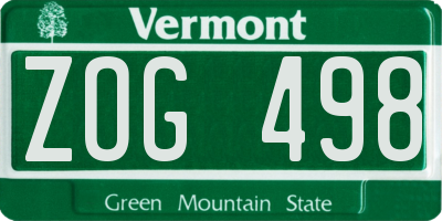 VT license plate ZOG498