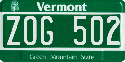 VT license plate ZOG502