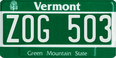 VT license plate ZOG503