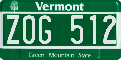 VT license plate ZOG512