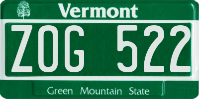 VT license plate ZOG522