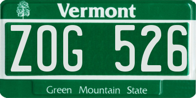 VT license plate ZOG526