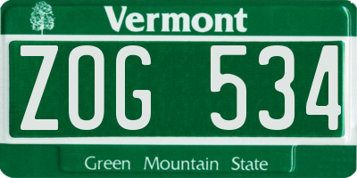 VT license plate ZOG534