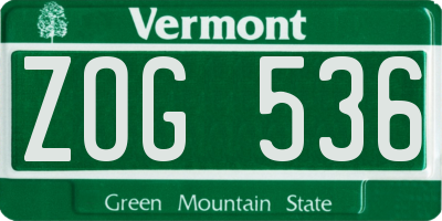 VT license plate ZOG536