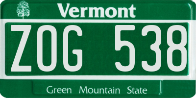 VT license plate ZOG538