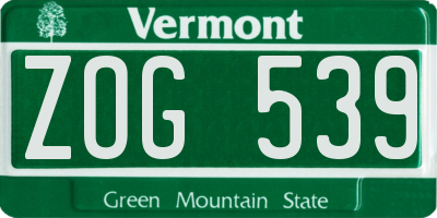 VT license plate ZOG539