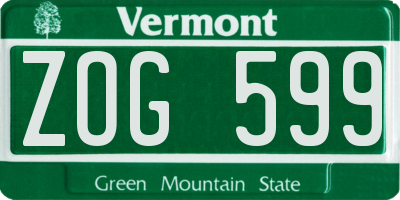 VT license plate ZOG599