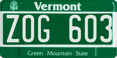 VT license plate ZOG603