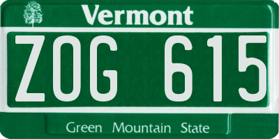 VT license plate ZOG615