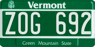 VT license plate ZOG692