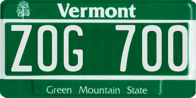 VT license plate ZOG700