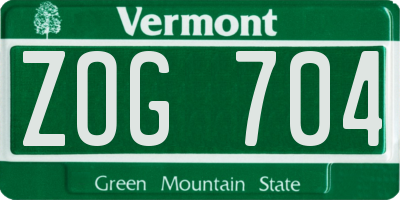 VT license plate ZOG704