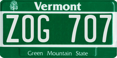 VT license plate ZOG707