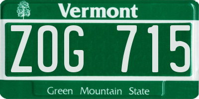 VT license plate ZOG715