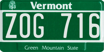 VT license plate ZOG716