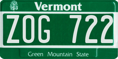 VT license plate ZOG722