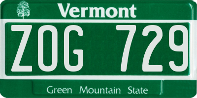 VT license plate ZOG729