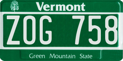 VT license plate ZOG758