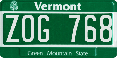 VT license plate ZOG768