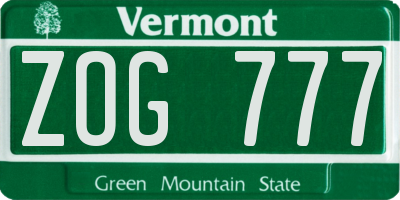 VT license plate ZOG777