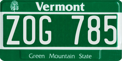 VT license plate ZOG785