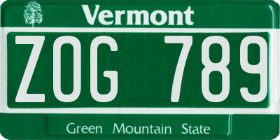 VT license plate ZOG789