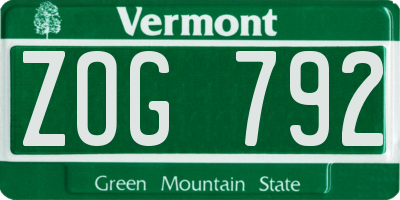 VT license plate ZOG792