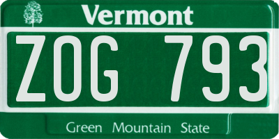 VT license plate ZOG793