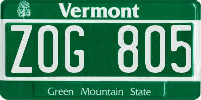 VT license plate ZOG805