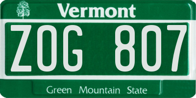 VT license plate ZOG807