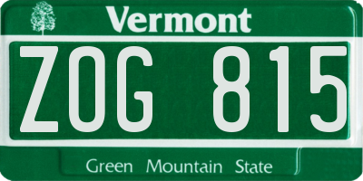 VT license plate ZOG815