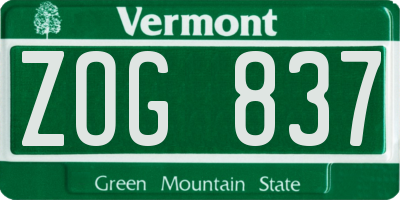 VT license plate ZOG837