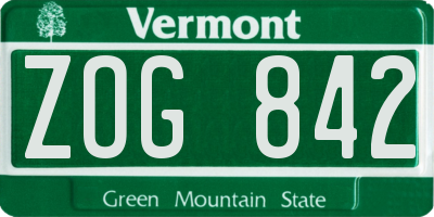 VT license plate ZOG842