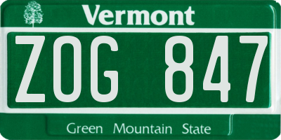 VT license plate ZOG847