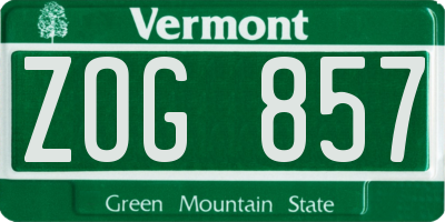 VT license plate ZOG857