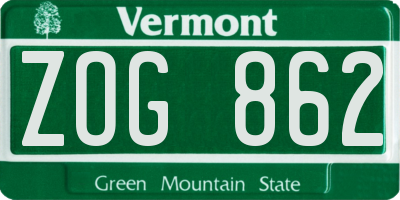 VT license plate ZOG862