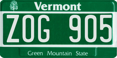 VT license plate ZOG905