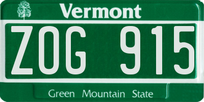 VT license plate ZOG915