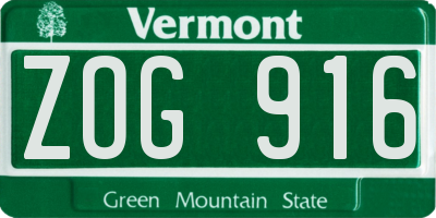 VT license plate ZOG916