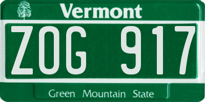 VT license plate ZOG917