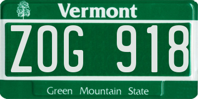 VT license plate ZOG918