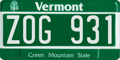 VT license plate ZOG931