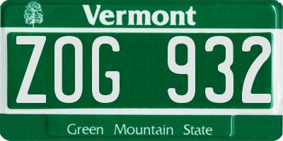 VT license plate ZOG932