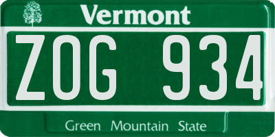 VT license plate ZOG934