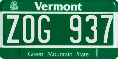 VT license plate ZOG937