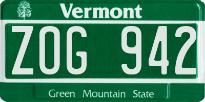 VT license plate ZOG942