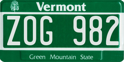 VT license plate ZOG982