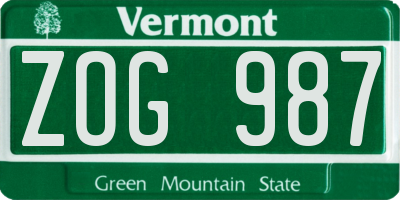 VT license plate ZOG987