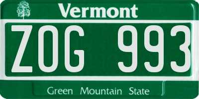 VT license plate ZOG993