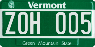 VT license plate ZOH005